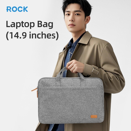Rock Su Geçirmez Kumaş 14.9 ınc Uyumlu Laptop Notebook El Çantası Gri resmi